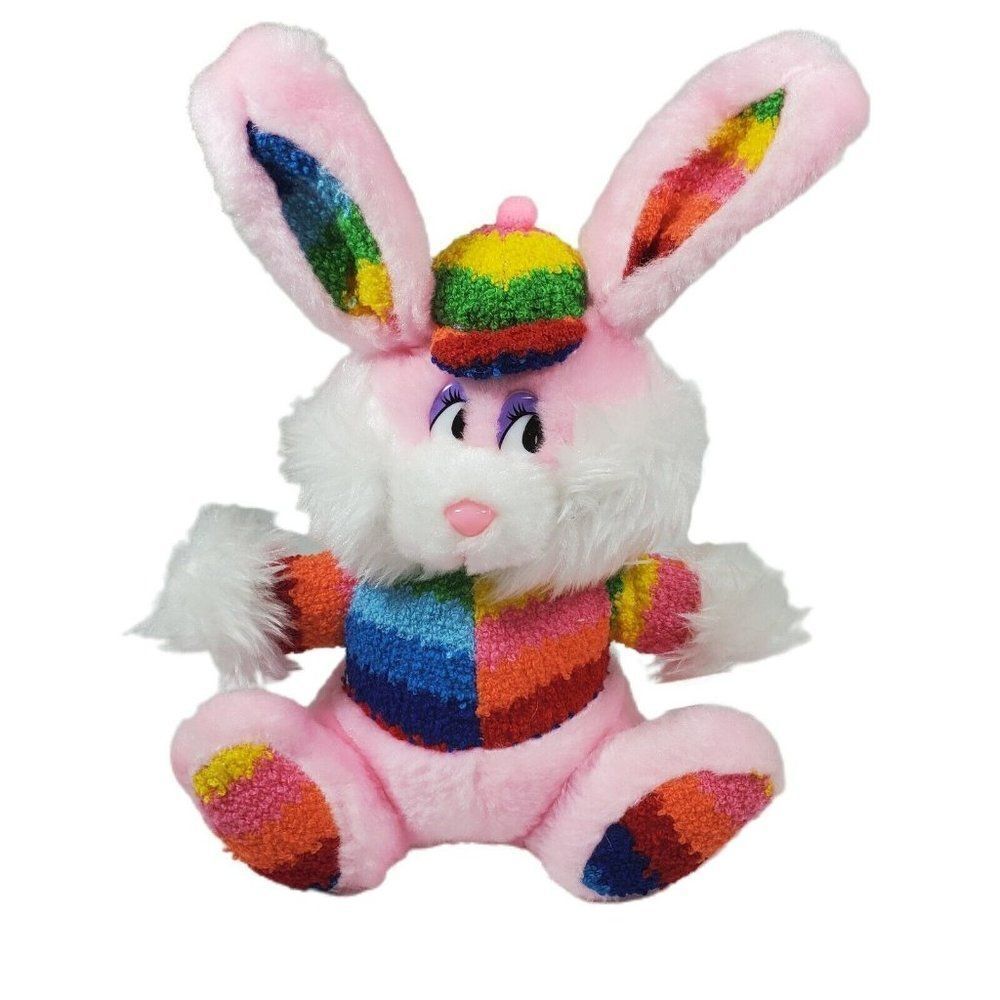 Vintage 1984 Animal Toy Pink Rainbow Bunny Plush Rabbit Stuffed Easter Pride